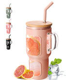 COMOOO 40oz glass tumbler with handle and bamboo lid for on-the-go hydration.