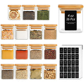 ComSaf 16Pcs Glass Spice Jars with Bamboo Lids for clear visibility and freshness
