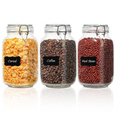ComSaf airtight glass canister set with 3 lids keeps pantry ingredients fresh and organized.