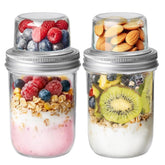ComSaf dual-layer overnight oats container with top fruit compartment for fresh toppings.