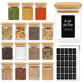 ComSaf glass spice jars with bamboo lids in a tidy cabinet for organized spices