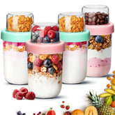 ComSaf overnight oats jar with top compartment for fruits keeps freshness