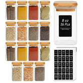 ComSaf Spice Jars with Labels: 8 oz square-set for organized spice storage