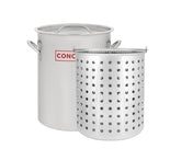 Concord 42qt stock pot with basket and lid for large-batch cooking.