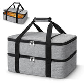 Coobiiya double decker casserole carrier front view showing spacious capacity for hot and cold meals.