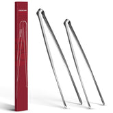 COOCLAN precision serrated tips tongs close-up gripping small foods securely.