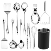 COOK WITH COLOR 10-piece utensil set spatula for smooth flipping on nonstick pans.