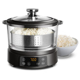COOK WITH COLOR 3L glass rice cooker exterior shows transparent bowl for monitoring.