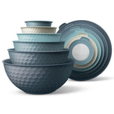 COOK WITH COLOR mixing bowls nest for compact storage and easy prep.