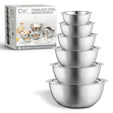 COOK WITH COLOR stainless steel bowls nest together with a flat-bottom for stability.