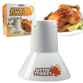 COOK'S CHOICE Sittin' Turkey ceramic beer-can roaster top view for juicy, flavorful meat.