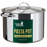 Cooler Concepts pasta pot with strainer lid enables mess-free draining.