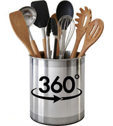 Cooler Kitchen rotating utensil caddy keeps spoons and spatulas within easy reach.