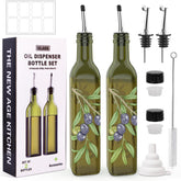 COOLMI oil dispenser set green bottles for precise pouring and freshness.