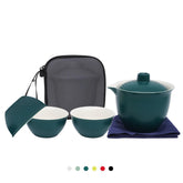 Coolpei porcelain gongfu tea set in travel bag for easy portable tea on the go.
