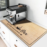 CooRug absorbent coffee mat with beige pattern for spills at the coffee bar