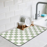 CooRug checkered dish drying mat in green absorbs moisture quickly for a clean counter