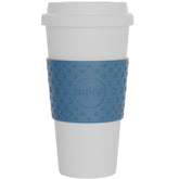 Copco Acadia 16oz travel mug blue, side view with double-walled insulation.
