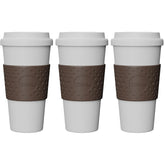 Copco Acadia 16oz travel mug brown body; durable and portable for daily coffee on the go.