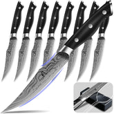 CoquusAid steak knives set8 blade damascus pattern for premium dining.
