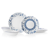 Corelle Artemis 12pc dinner set displayed; durable Vitrelle glass for everyday meals.