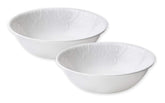Corelle Bella Faenza 1-qt serving bowls, embossed scrolls, ideal for entertaining.