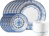 Corelle Portofino 18-piece dinner plates deliver lightweight, chip-resistant durability for daily meals.