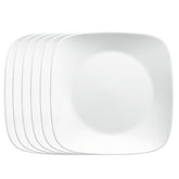 Corelle Square Pure White 9-Inch plates offer timeless dining elegance and easy stacking.