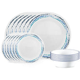 Corelle Vitrelle dinner plates in ocean blue offer a modern, lightweight dining look.