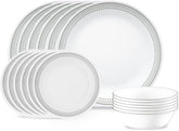 Corelle Vitrelle 18-piece set with dove-gray border for everyday dining.