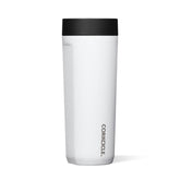 Corkcicle Commuter Cup gloss white side view for on-the-go hydration.