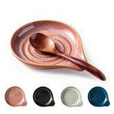 Cormomu Spoon Rest with swirl red glaze keeps countertops clean during cooking.