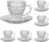 Cosnou vintage glass tea cups with saucers for elegant table settings and hot beverages.