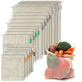 Cottify 17-pack reusable cotton mesh bags for eco-friendly grocery shopping.
