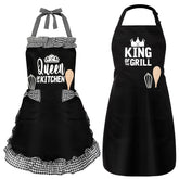 Cotwinter King and Queen aprons set with bold design for couples cooking together