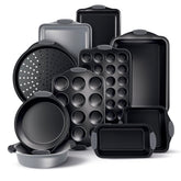Country Kitchen nonstick stackable bakeware set top view highlighting space-saving outer design.