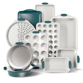 Country Kitchen stackable bakeware in sage for compact storage and easy access