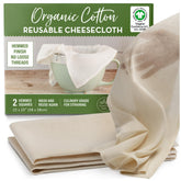 Country Trading Co organic cheesecloth 23x23 over a bowl for mess-free straining.