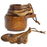 Covie wooden measuring cups set on counter with engraved sizes for easy measuring.