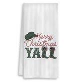 COWEB Merry Christmas Y'all kitchen towel with festive western design for bright holiday cheer