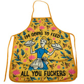 Crazy Dog T-Shirts yellow apron with bold graphic for fun family cooking sessions