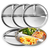 CrazyTerra 9-inch divided stainless steel plate for kids with three sections for balanced meals