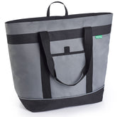 Creative Green Life jumbo insulated cooler bag gray, closed, preserves ice for hours at the beach.