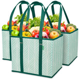 Creative Green Life reusable bags with stand-up box shape for easy loading and unloading.