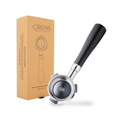 Crema 54mm bottomless portafilter showing real-time espresso flow for extraction insights