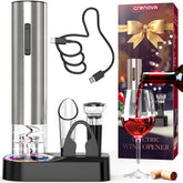 Crenova wine opener with bottle-opening-action shows effortless cork removal.