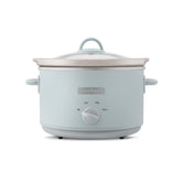 Crock-Pot Macaroon Blue slow cooker front view showing modern design and accessible manual controls