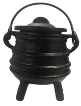 Crystalo ribbed cast iron cauldron with lid, compact 3-inch diameter for small-batch cooking.
