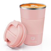 CS COSDDI 12 oz tumbler front view in light pink, ideal for hot or cold beverages.