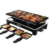 CUSIMAX Raclette Grill top view shows a 2-in-1 setup for easy entertaining